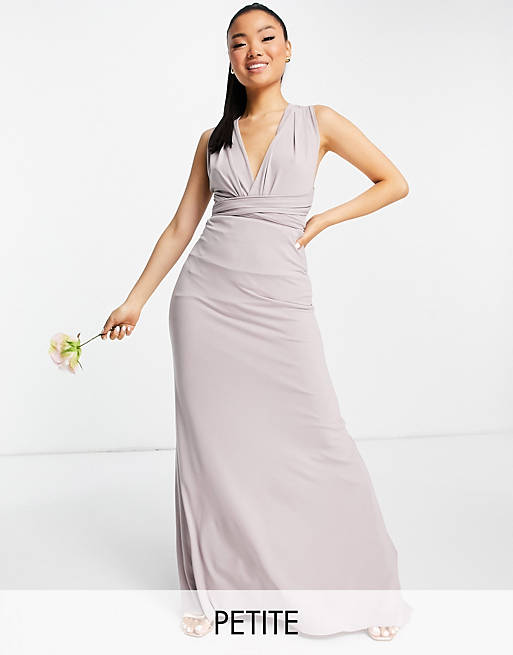 TFNC Petite Bridesmaid multiway maxi dress in light grey