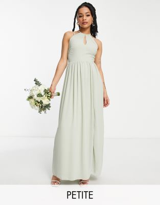 TFNC Petite - Bridesmaid - Neckholder-Kleid in Salbeigrün mit Riemchendetail hinten