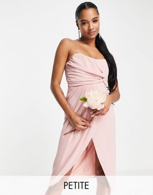 TFNC Petite Bridesmaid Noee bandeau wrap dress in dusty pink-Orange