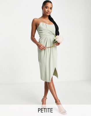 TFNC Petite Bridesmaid Noee bandeau wrap dress in sage green