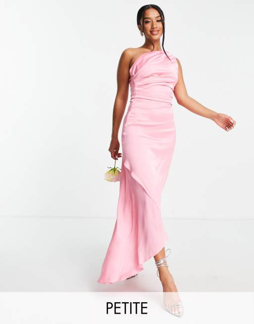 TFNC Petite Bridesmaid one shoulder maxi dress in bubblegum pink | ASOS