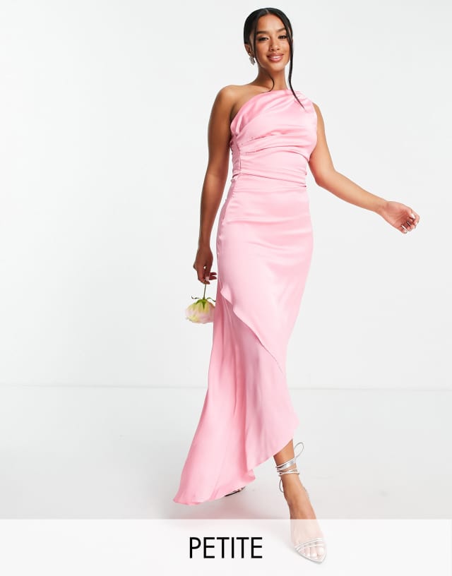 TFNC Petite Bridesmaid one shoulder maxi dress in bubblegum pink