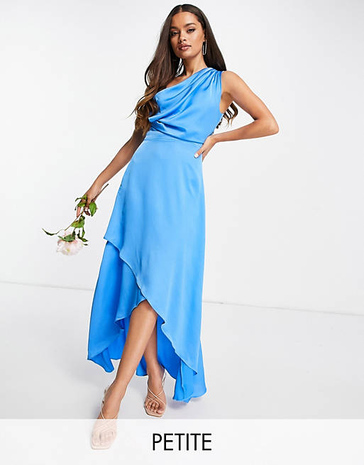 TFNC Petite Bridesmaid one-shoulder maxi dress in cobalt blue