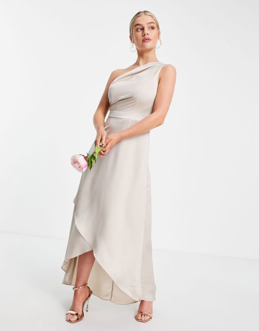 TFNC Petite Bridesmaid one shoulder maxi dress in mink