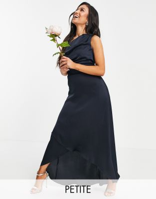 Bridesmaid one shoulder maxi dress in navy-Pink