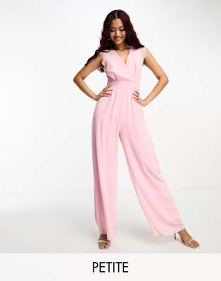 TFNC Petite Bridesmaid Perry lace back jumpsuit in pale pink