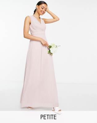 Tfnc Petite Bridesmaid Pleat Waistband Maxi Dress In Mink Pink