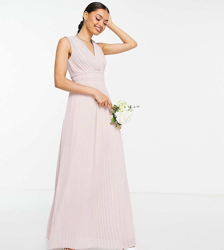 Tfnc Petite Bridesmaid Pleat Waistband Maxi Dress In Mink Pink