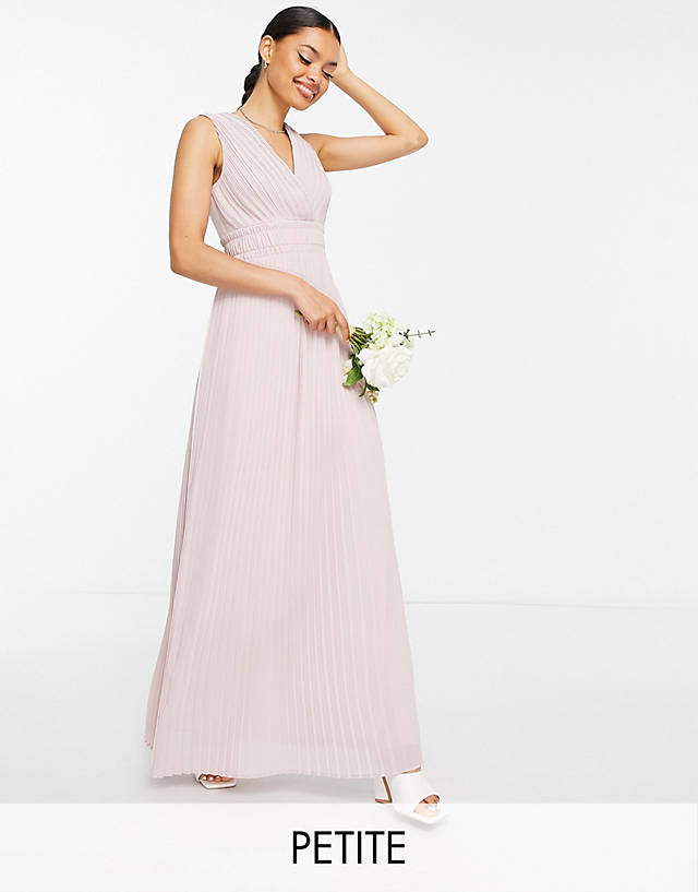 TFNC Petite - bridesmaid pleat waistband maxi dress in mink pink
