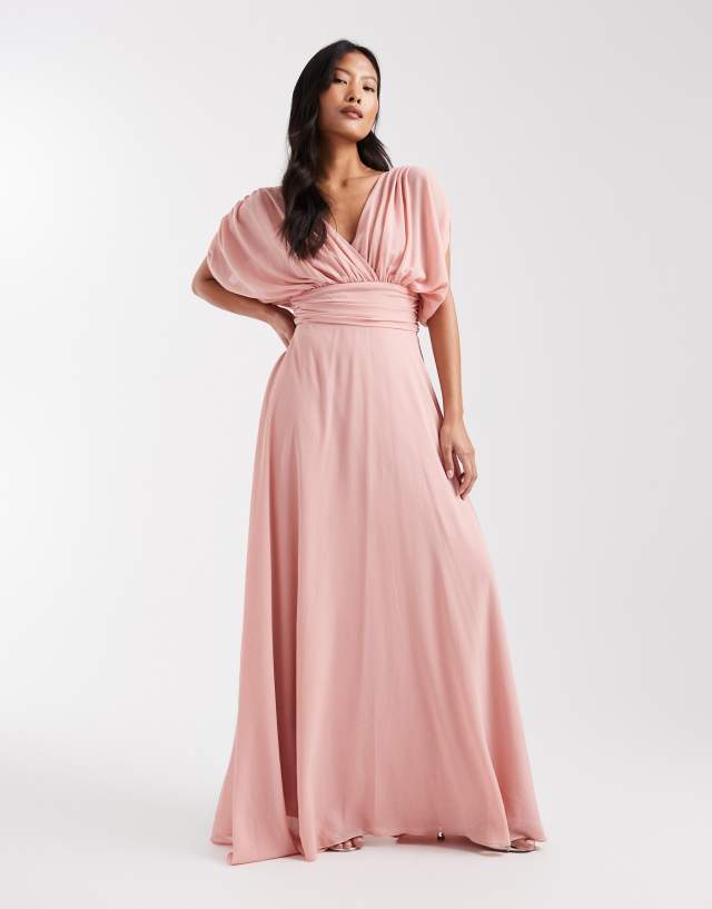 TFNC Petite Bridesmaid pleated chiffon maxi dress in pink
