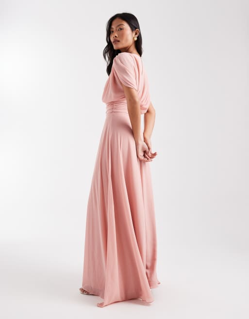 pink pleated bridesmaid dress Wedtrend Women Pink Bridesmaid Dress with Slit A-Line Halter Pleated Satin Backless Long Wedding Party Dress, Pink / US2