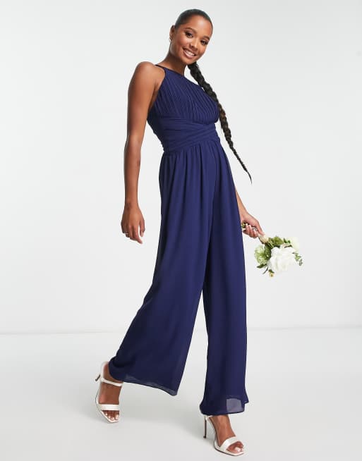 Navy blue hot sale halter neck jumpsuit