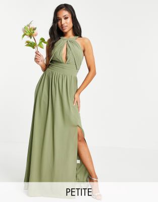 TFNC Petite Bridesmaid pleated maxi dress in dusky green