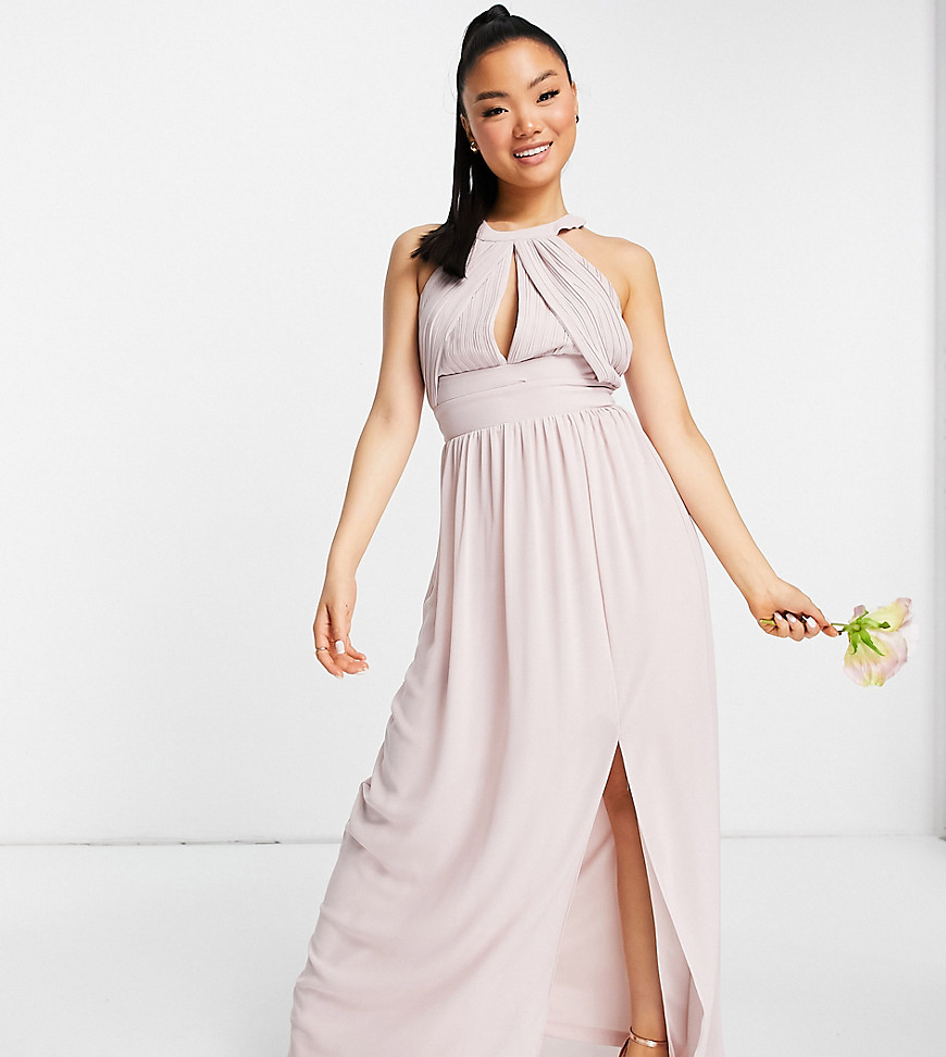 TFNC Petite Bridesmaid pleated maxi dress in mink-Pink
