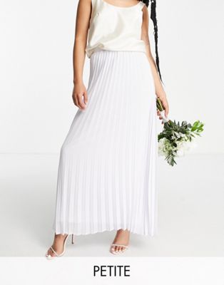 TFNC Petite Bridesmaid pleated maxi skirt in white