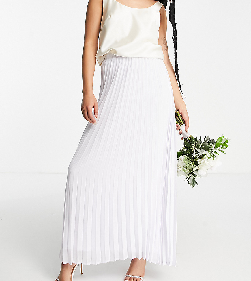 TFNC Petite Bridesmaid pleated maxi skirt in white