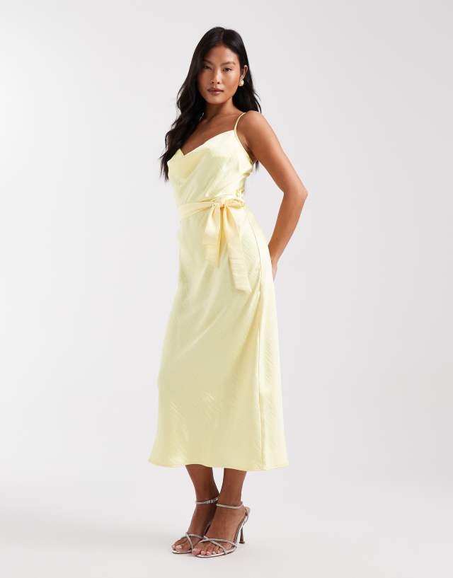 midaxi bridesmaid dress TFNC Petite satin cami tie waist in butter yellow SIR. Lisander Long Sleeve Supplier_C&Q it provides a regular Color:Teal Green