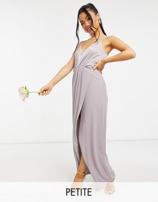 TFNC Petite bridesmaid satin halterneck top maxi dress in grey - ASOS Price Checker