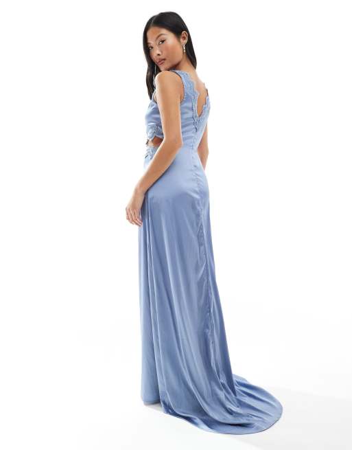 dusty blue lace bridesmaid dresses Dusty Blue A Line V-Neck Lace Chiffon Mother Of The Bride Dress With Appliques main image 0