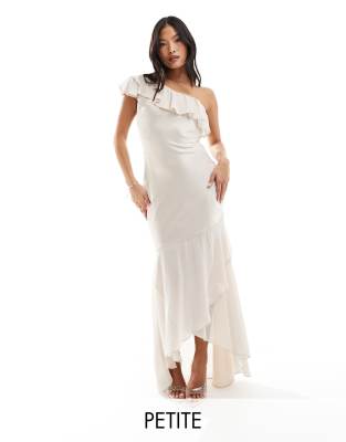 Bridesmaid satin one shoulder ruffle maxi dress in champagne-Gold