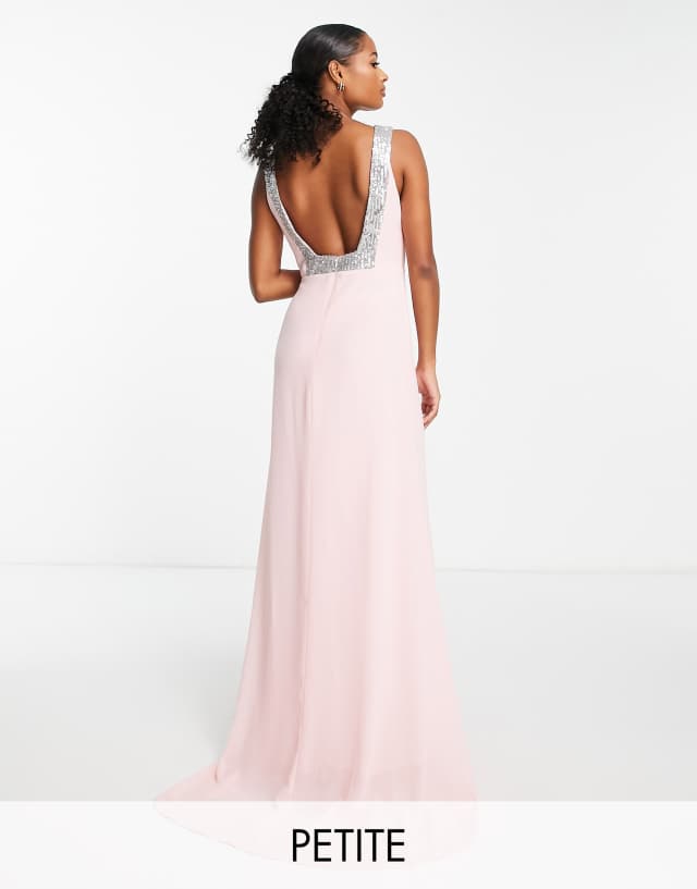 TFNC Petite Bridesmaid square back embellished maxi dress in light pink