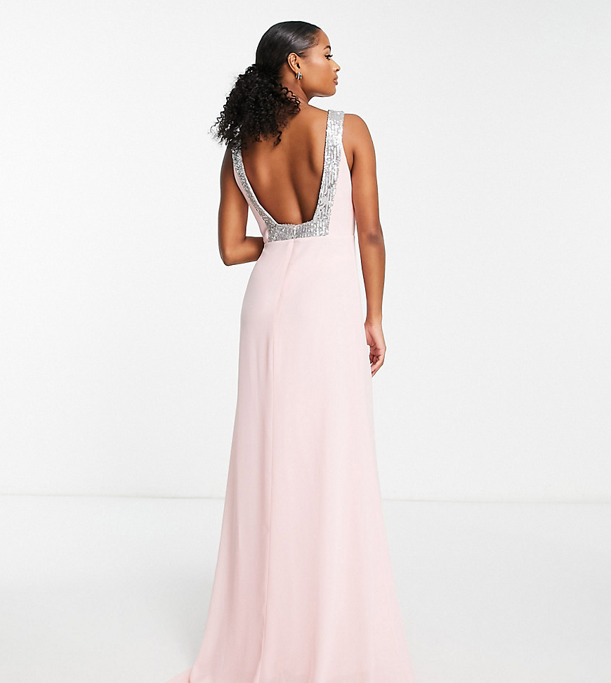 Tfnc Petite Bridesmaid Square Back Embellished Maxi Dress In Light Pink