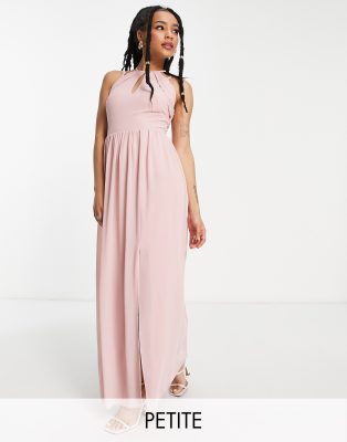 Bridesmaid strappy back halter neck dress in dusty pink-Orange