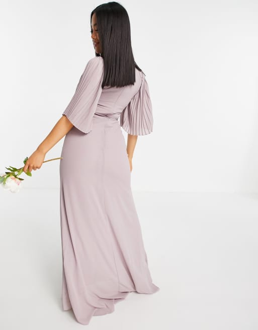 Asos design pleated panelled flutter sleeve maxi on sale dress with lace inserts