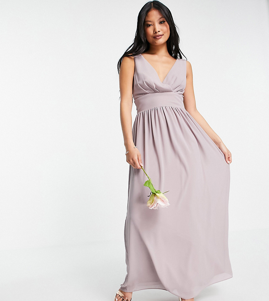 TFNC Petite Bridesmaid top wrap chiffon dress in light gray-Grey