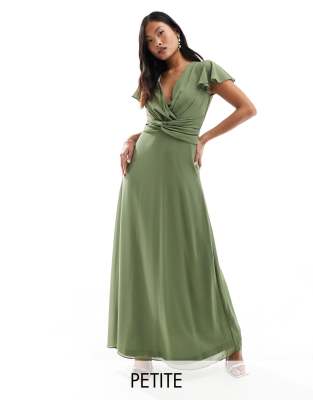 Bridesmaid wrap front maxi dress in dark green
