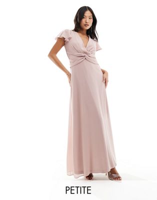 TFNC Petite Bridesmaid wrap front maxi dress in soft pink