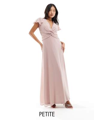 Tfnc Petite Bridesmaid Wrap Front Maxi Dress In Soft Pink