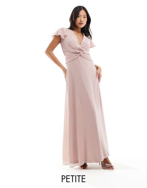 TFNC Petite Bridesmaid wrap front maxi dress in soft pink - view 1