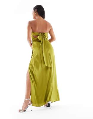 Tfnc Petite Bridesmaids Bandeau Satin Maxi Dress With Tie Back