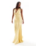 [TFNC Petite] TFNC Petite Bridesmaids cowl halterneck satin maxi dress in honey-Brown 4 Honey