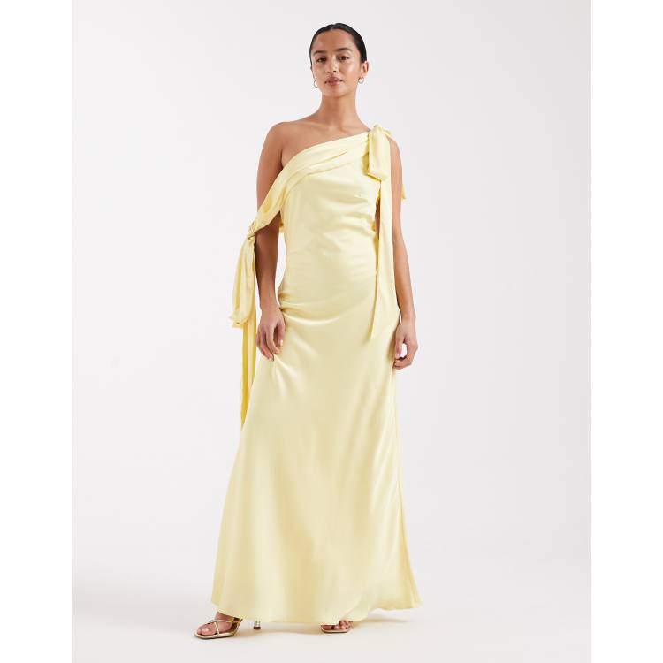yellow maxi bridesmaid dress Carnation Yellow Satin Maxi Dress - US 10
