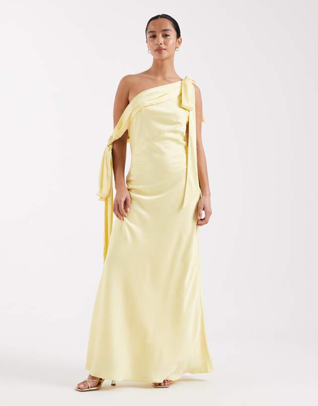 tfnc petite bridesmaid dresses Bridesmaids fallen shoulder satin maxi dress in yellow Publish Date:06-03-2026