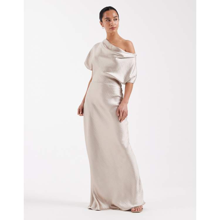 gold off shoulder bridesmaid dress Champagne Gold Satin Mermaid Off The Shoulder With Scarves Long Bridesmaid  Dresses, CB0174 main image 0