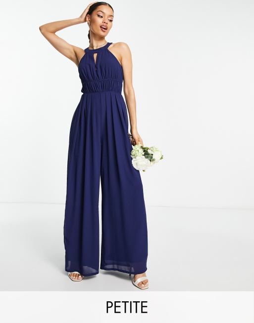 TFNC Petite - Brudepiger - Marineblåt jumpsuit med halterneck