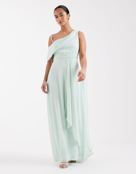 TFNC Petite - Bruidsmeisjes - Maxi jurk van chiffon met afhangende schouder in aqua - view 1