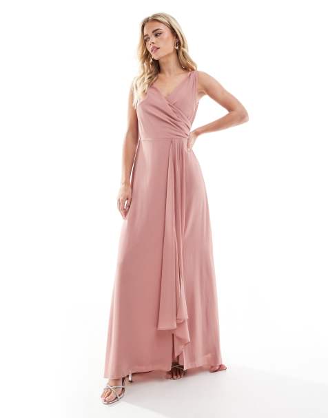 TFNC Petite - Bruidsmeisjes - Maxi-jurk van chiffon met overslag aan de voorkant en rok met overslag in zachtroze - view 1
