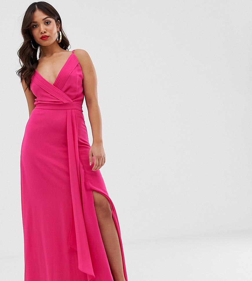 TFNC Petite cami wrap maxi dress with fishtail in fuchsia-Pink