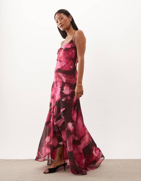 TFNC Petite chiffon cami drape back maxi dress in pink floral print - view 1