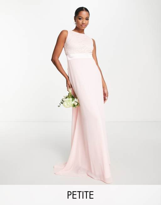 TFNC Petite chiffon maxi dress with lace scalloped back in whisper