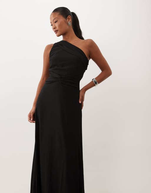 TFNC Petite chiffon one shoulder twist talje draperet maxikjole i sort, 4 af 4