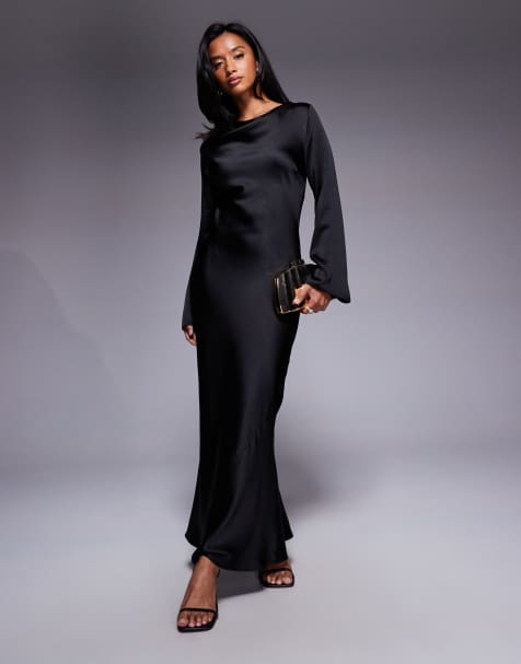 TFNC Petite high neck long sleeve midi dress in black