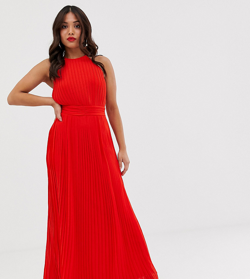 TFNC Petite - Geplooide lange jurk in rood