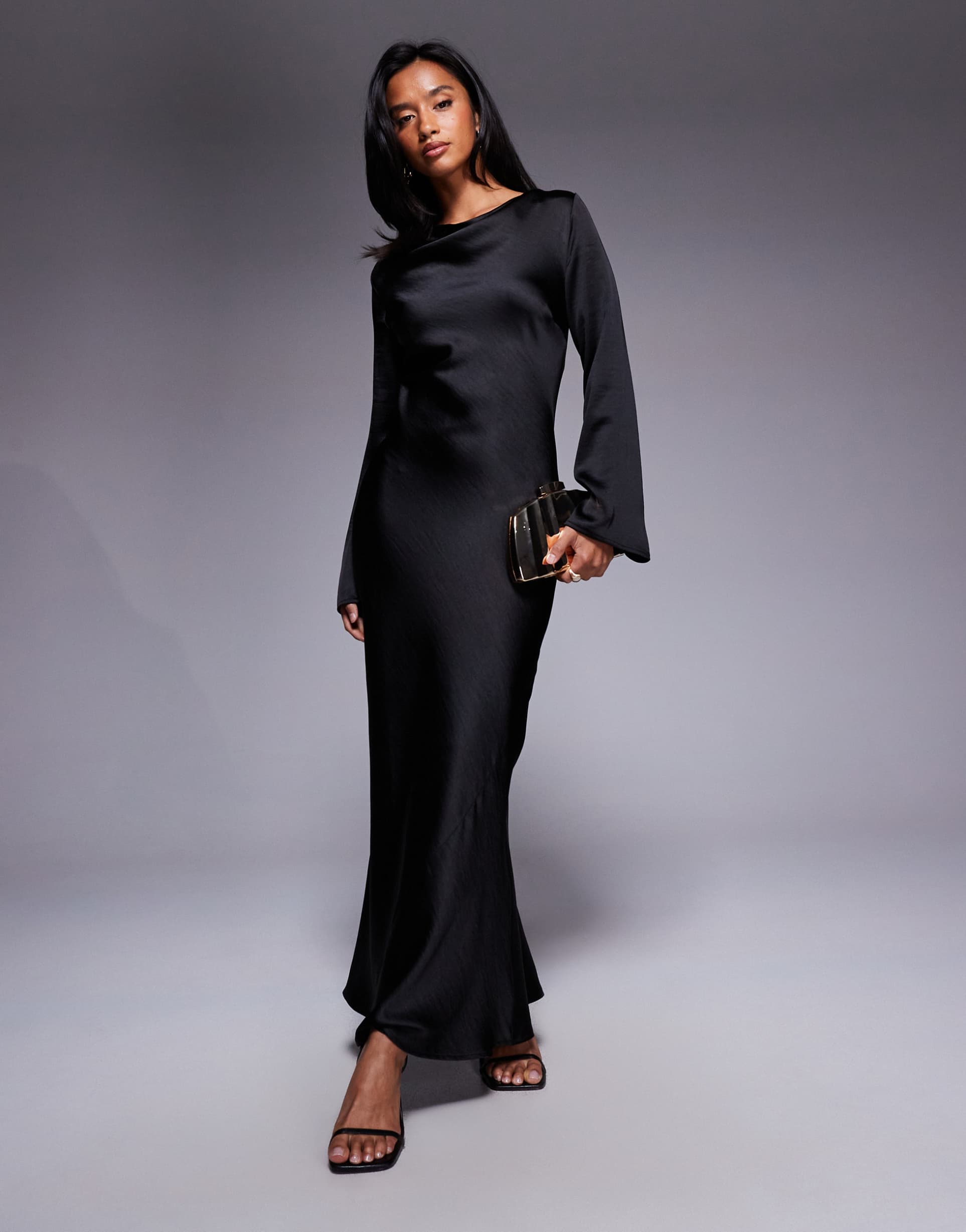 tfnc petite high neck long sleeve midi dress in black