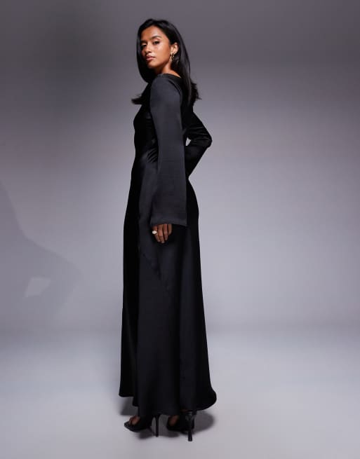TFNC Petite – Hochgeschlossenes, langärmliges Midikleid in Schwarz, 2 von 4
