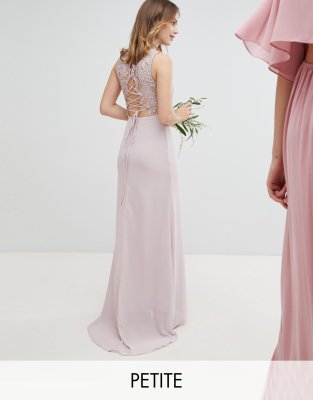 tfnc sateen bow back maxi bridesmaid dress in mink